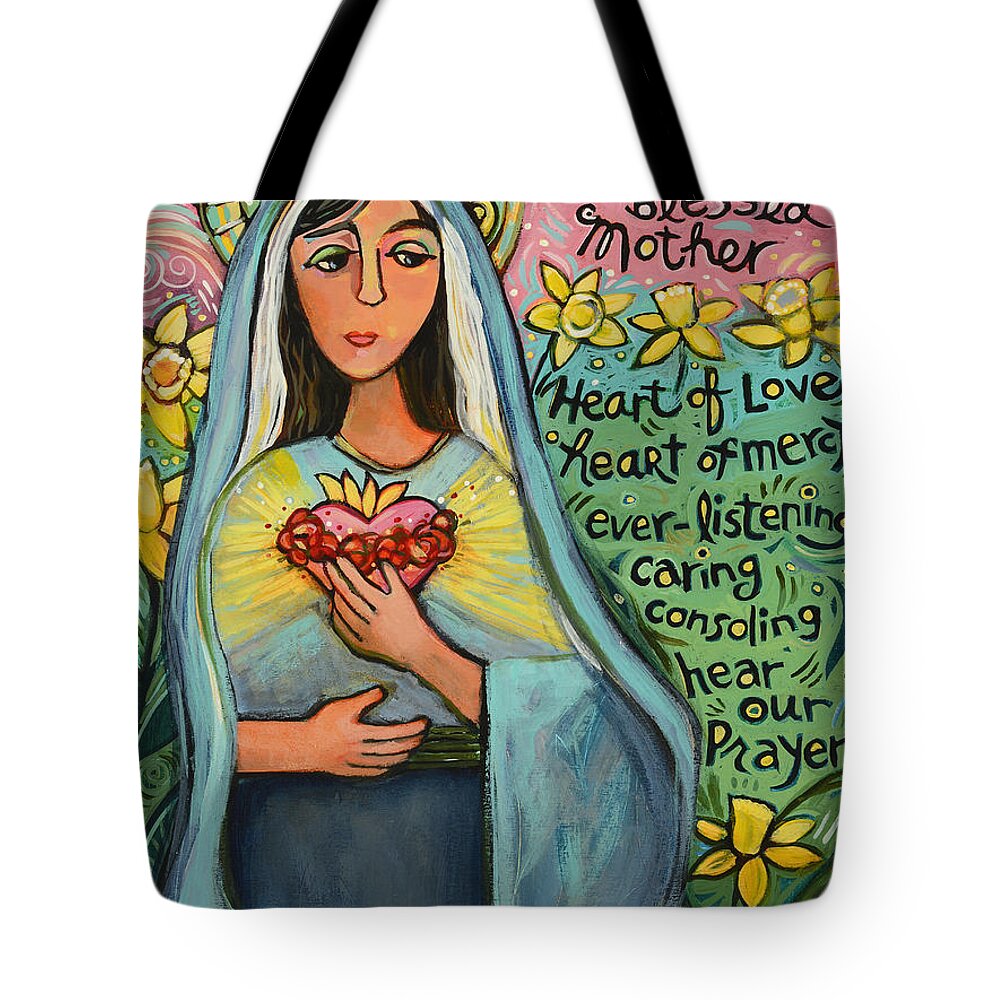 Jen Norton Tote Bag featuring the painting Immaculate Heart of Mary by Jen Norton