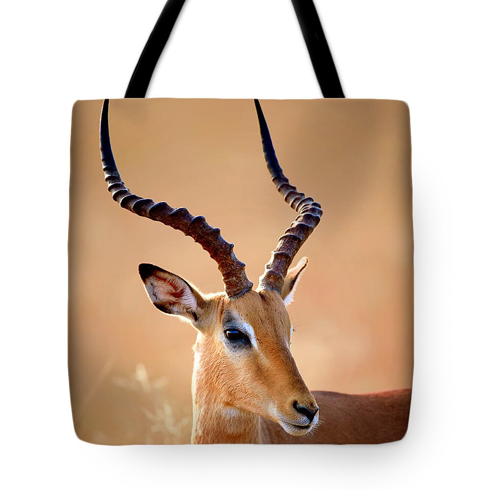 Impala Tote Bag featuring the photograph Impala male portrait by Johan Swanepoel