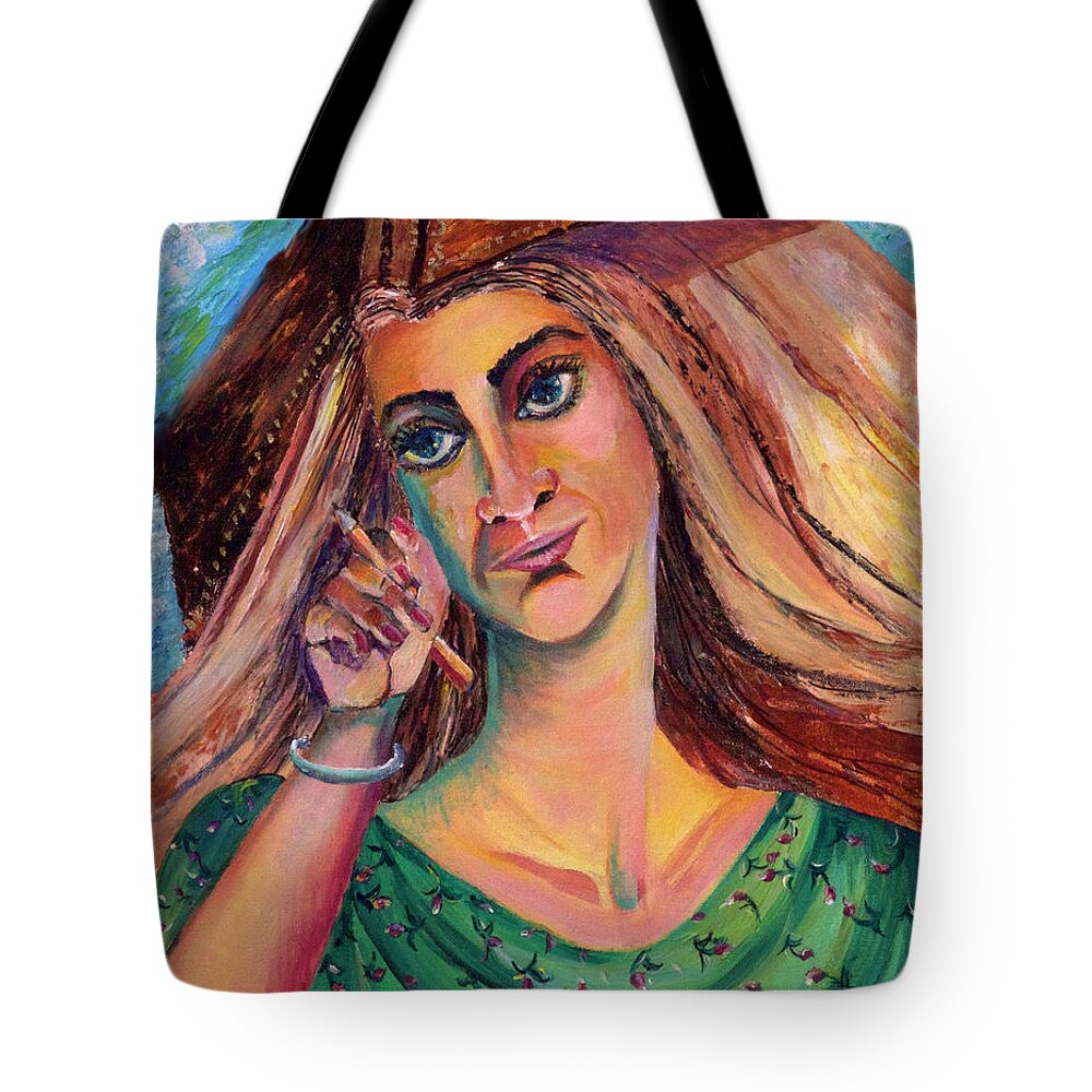 Writers Tote Bag featuring the painting A lady of words by Sarabjit Singh