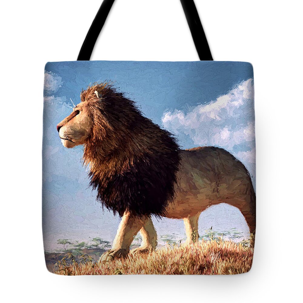 Lion Tote Bag featuring the digital art Impressionist Lion by Daniel Eskridge