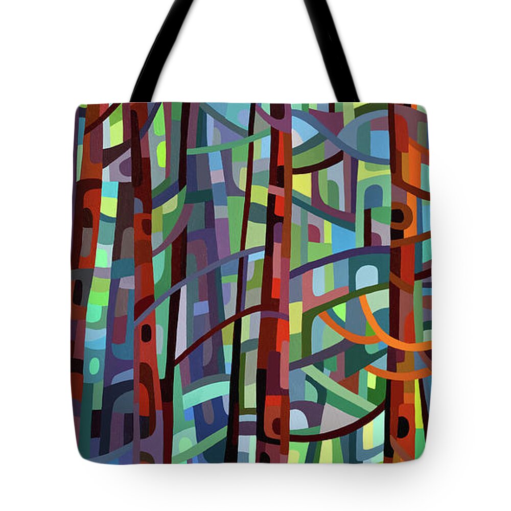  Tote Bag featuring the painting In a Pine Forest - crop by Mandy Budan
