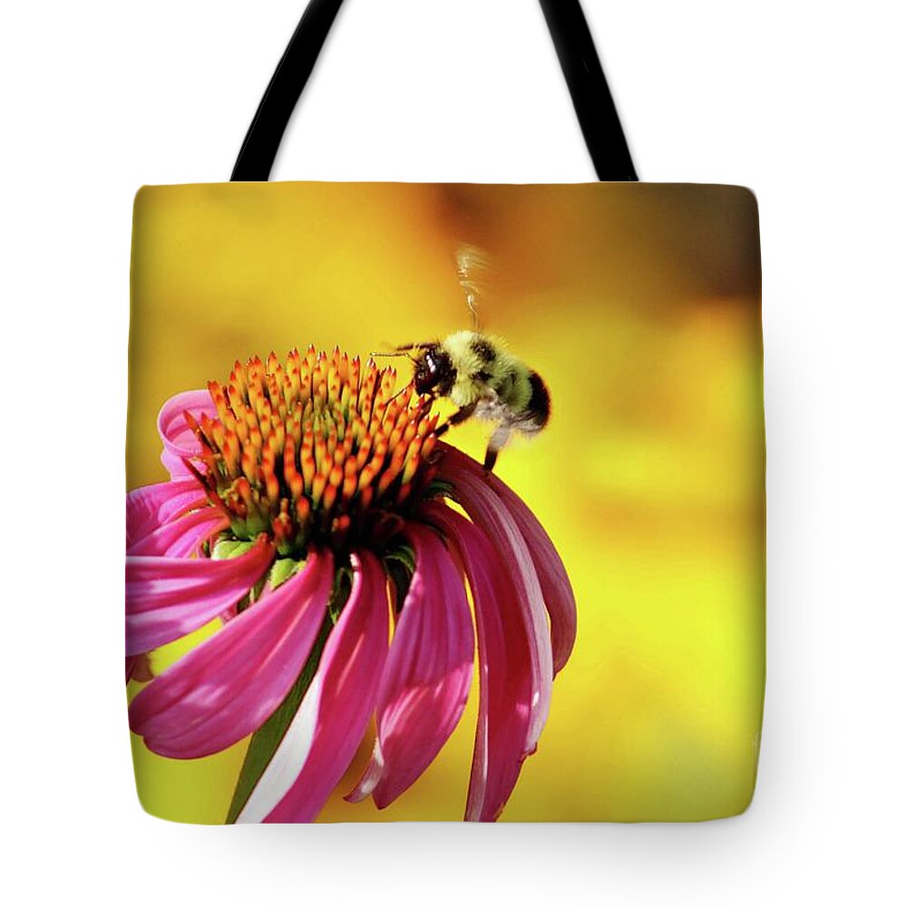 Flowers And Bee Photos Tote Bag featuring the photograph In for a Landing by Jessica Group
