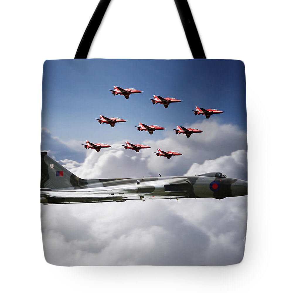 Avro Tote Bag featuring the digital art In Formation With XH558 by Airpower Art