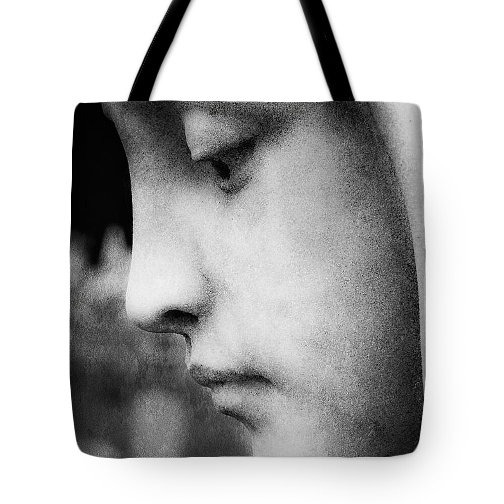 Angel Tote Bag featuring the photograph In Mourning Black and White by Melissa Bittinger