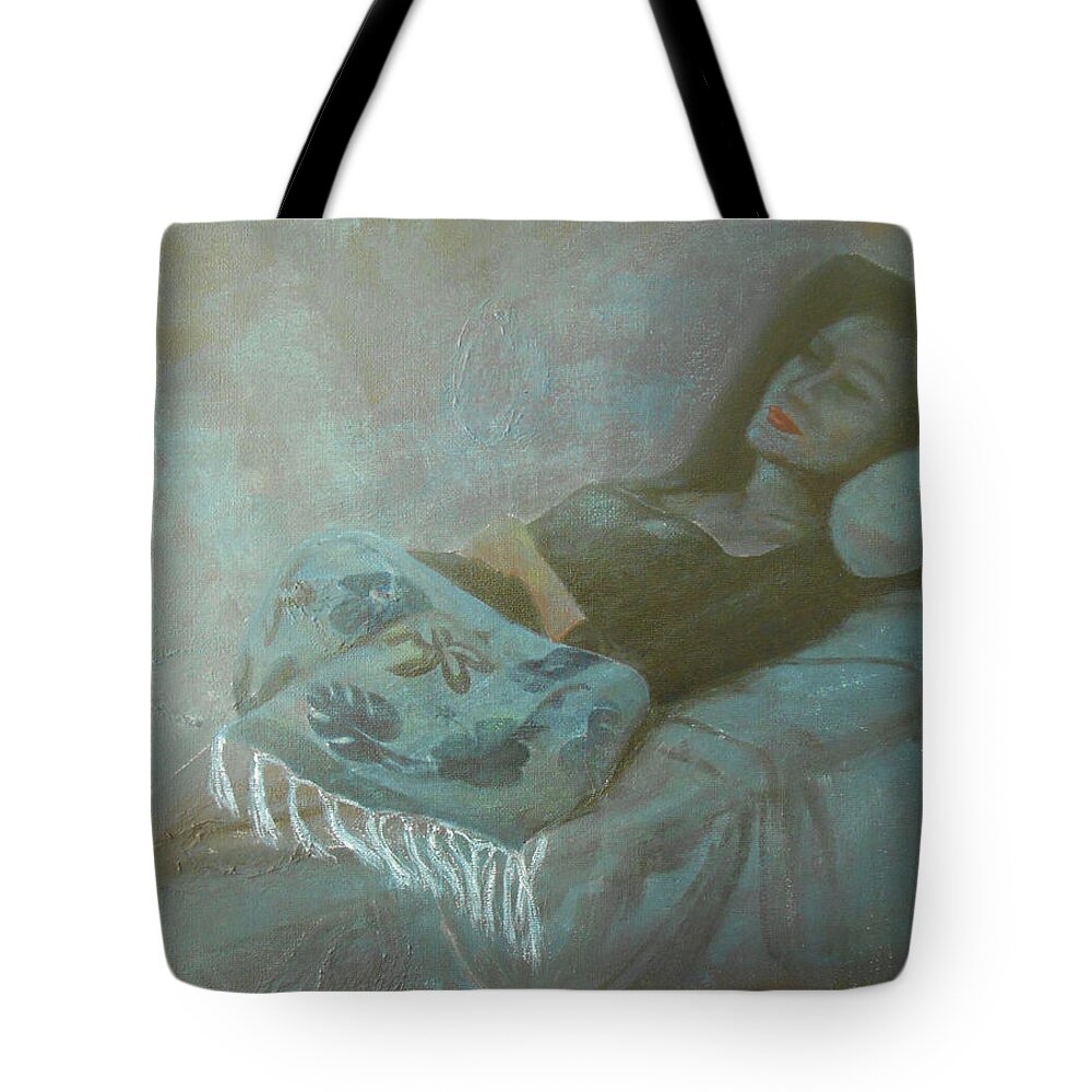 Portrait Tote Bag featuring the painting In My Nothing Box by Jane See