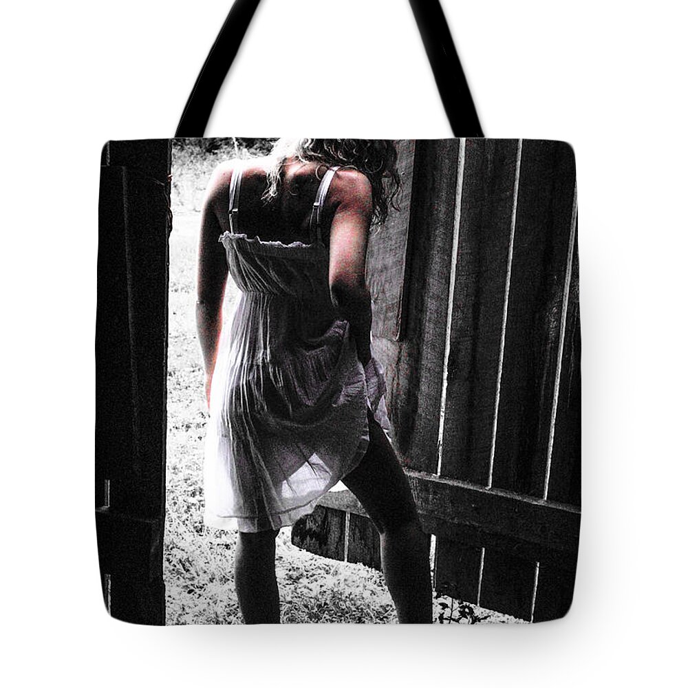 Country Girl Tote Bag featuring the photograph In the barn by Tom Hufford