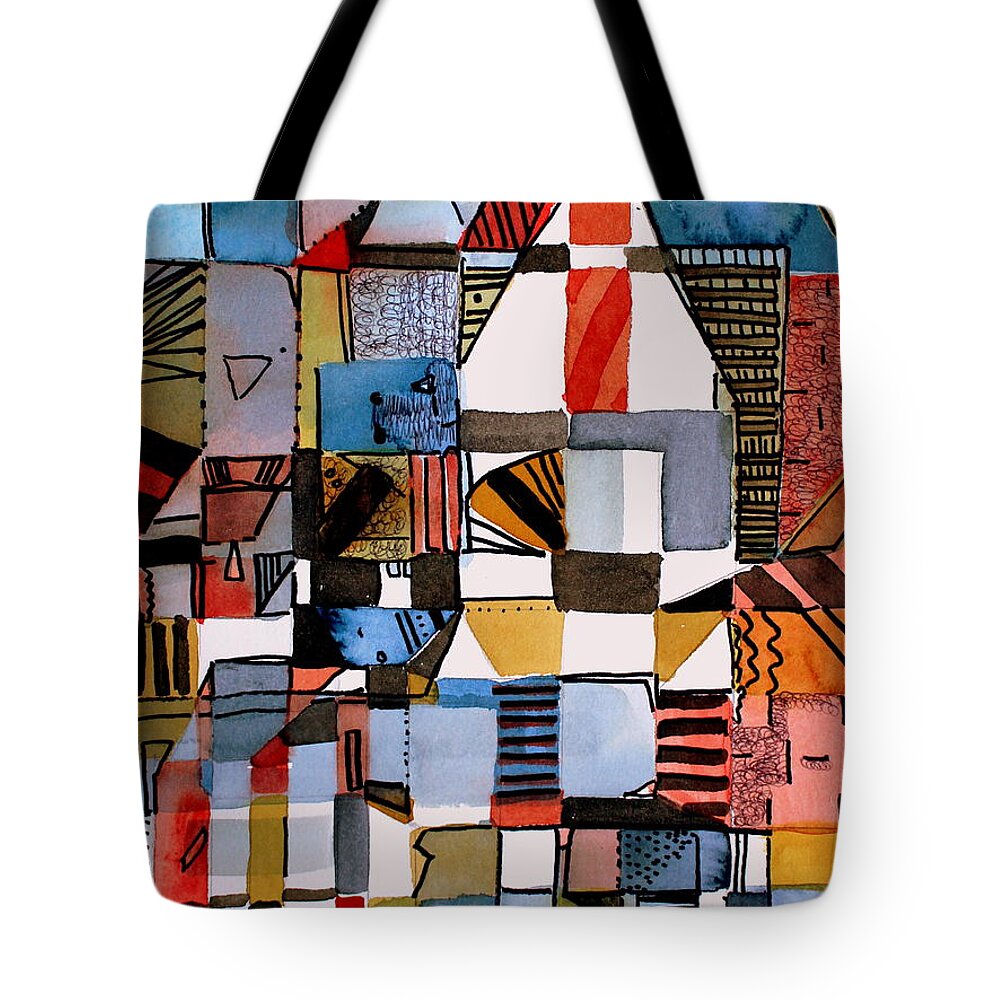 Abstract Tote Bag featuring the painting In the Dog House by Mindy Newman