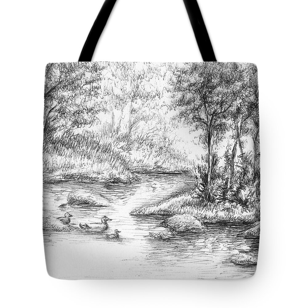 Landscape Tote Bag featuring the drawing In the Forest by Sipporah Art and Illustration