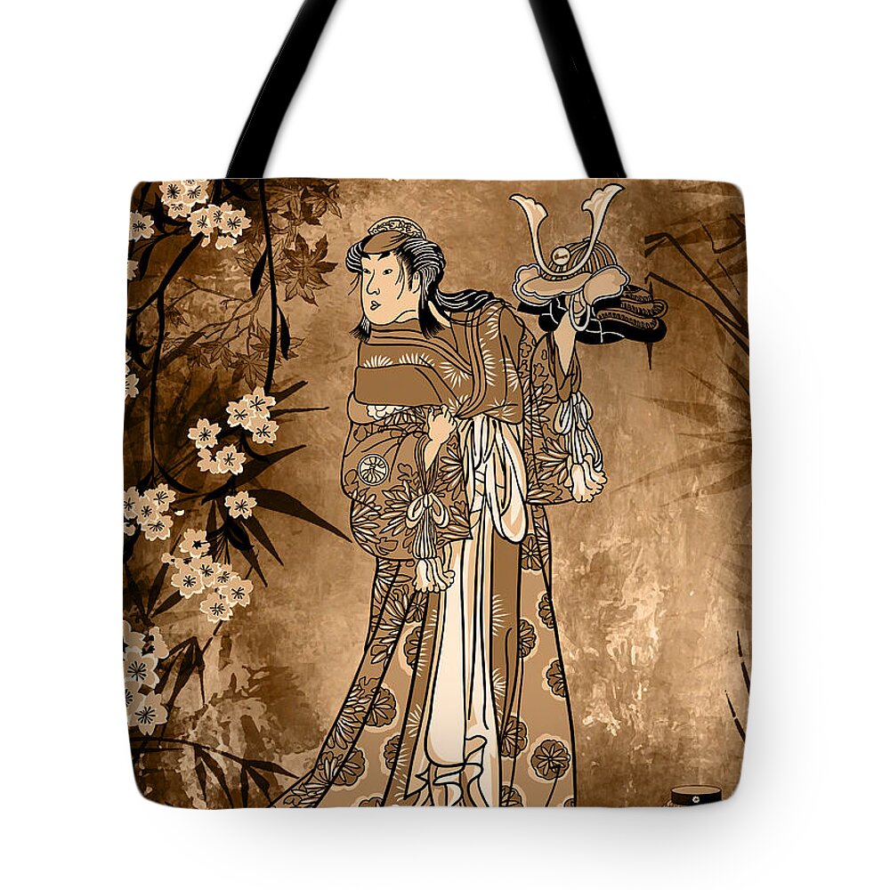 Japan Tote Bag featuring the drawing In the garden. by Andrzej Szczerski