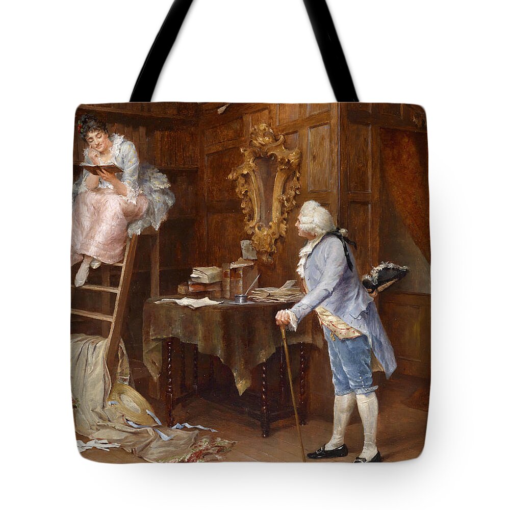 John Arthur Lomax Tote Bag featuring the painting In the Library by John Arthur Lomax