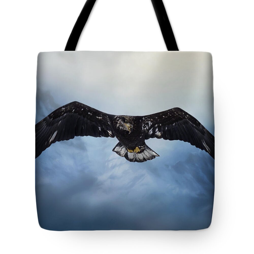In The Middle Of Nowhere Tote Bag featuring the painting In The Middle Of Nowhere - Eagle Art by Jordan Blackstone