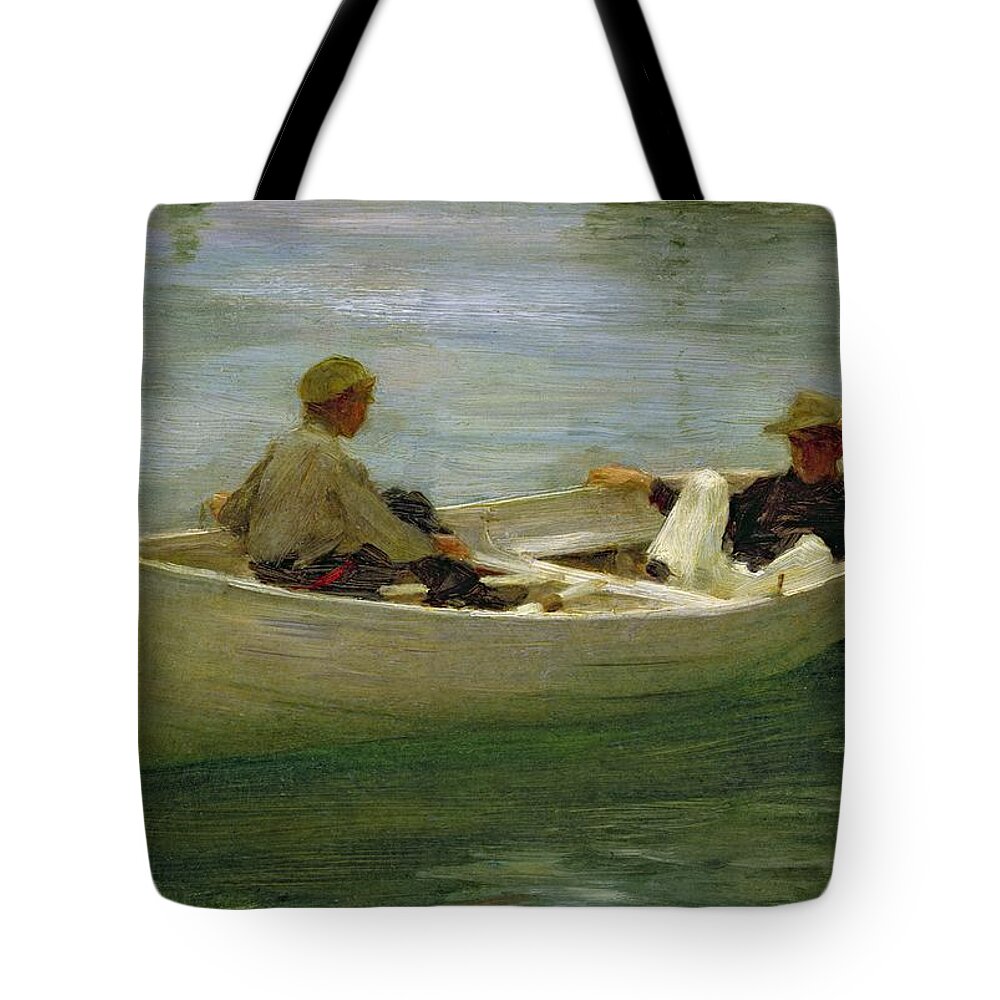 Rowing Tote Bag featuring the painting In the Rowing Boat by Henry Scott Tuke