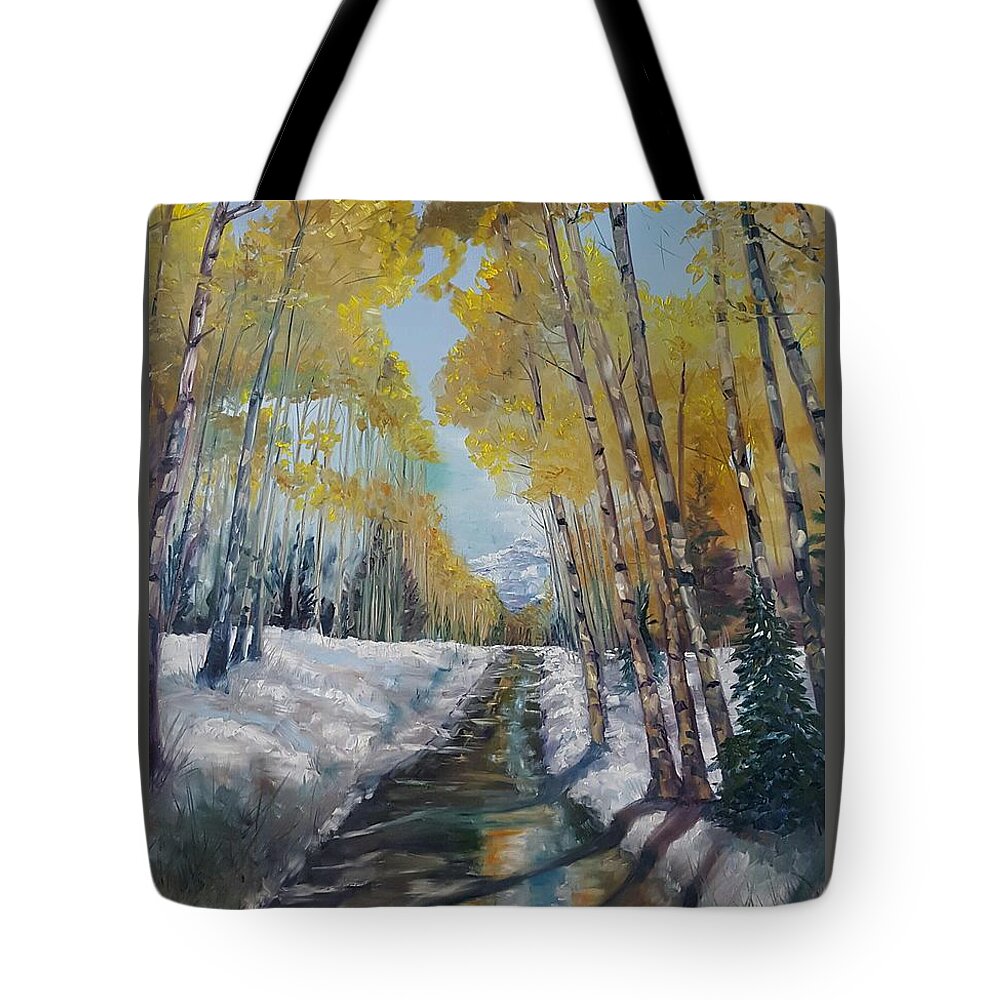 Aspens Tote Bag featuring the painting In the Shadow of the Aspen by Connie Rish