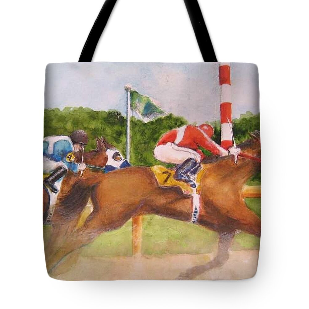 Horse Races Tote Bag featuring the painting In The Turn by Bobby Walters