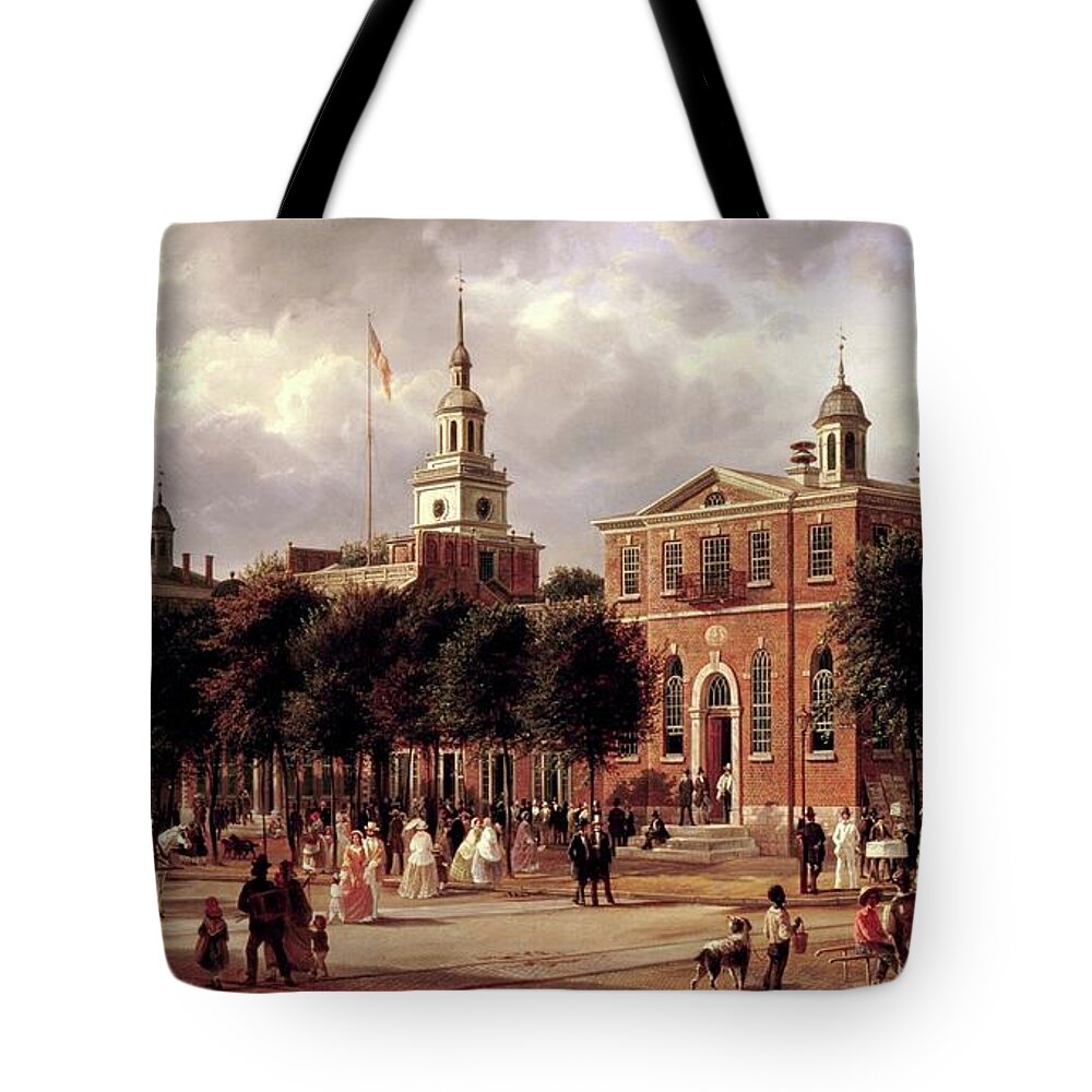 Independence Tote Bag featuring the painting Independence Hall by Ferdinand Richardt