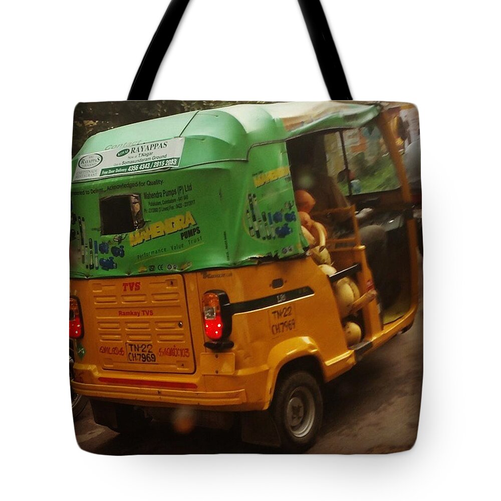 Rikshaw Tote Bag featuring the photograph #india #chennai #tamilnadu #tuktuk by Johann Coetzee