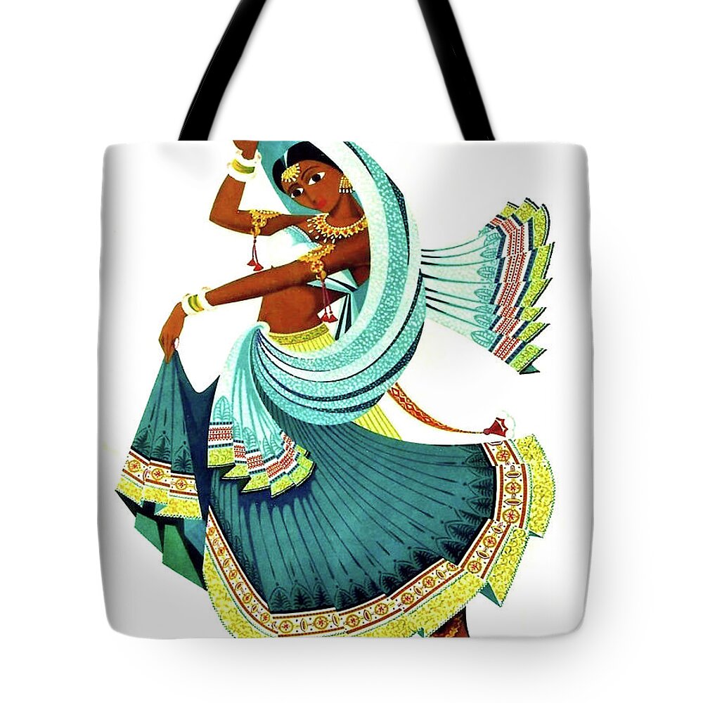 India Tote Bag featuring the painting India, woman in traditional costume by Long Shot