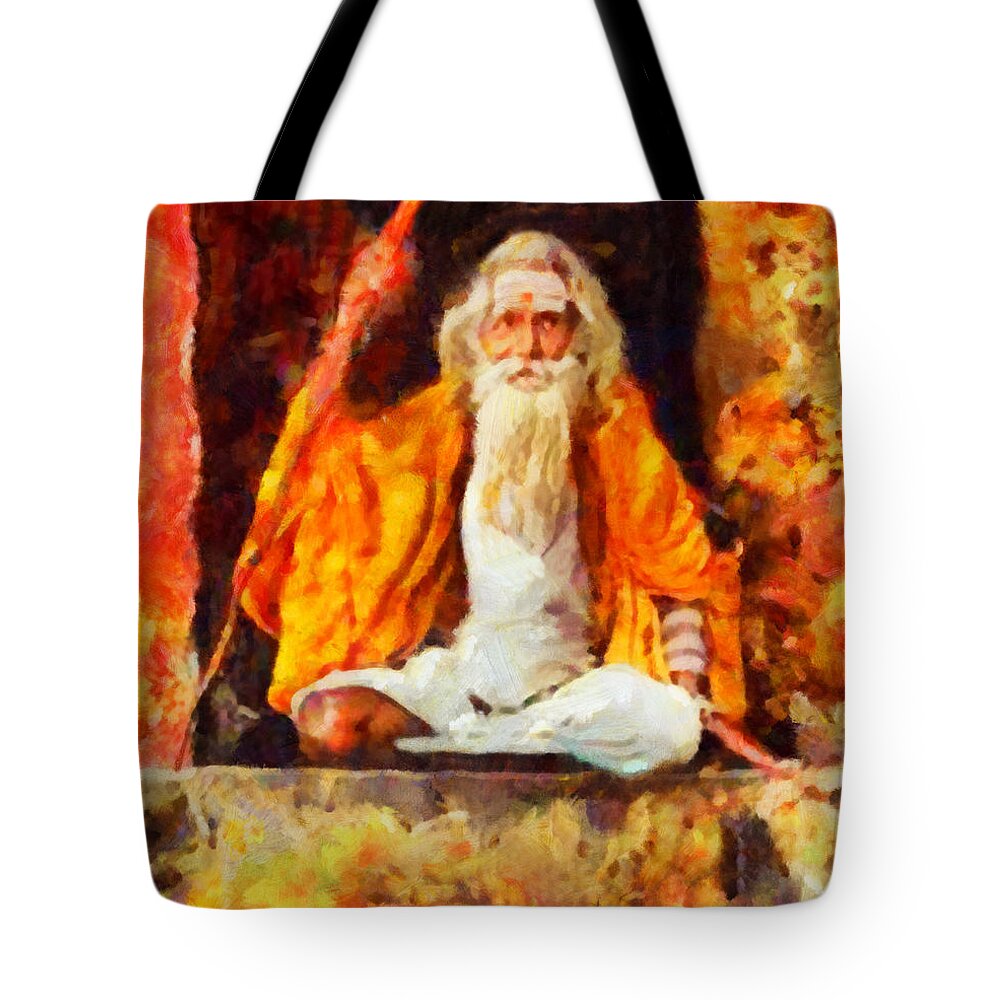 Indian Guru Tote Bag featuring the painting Indian guru by George Rossidis