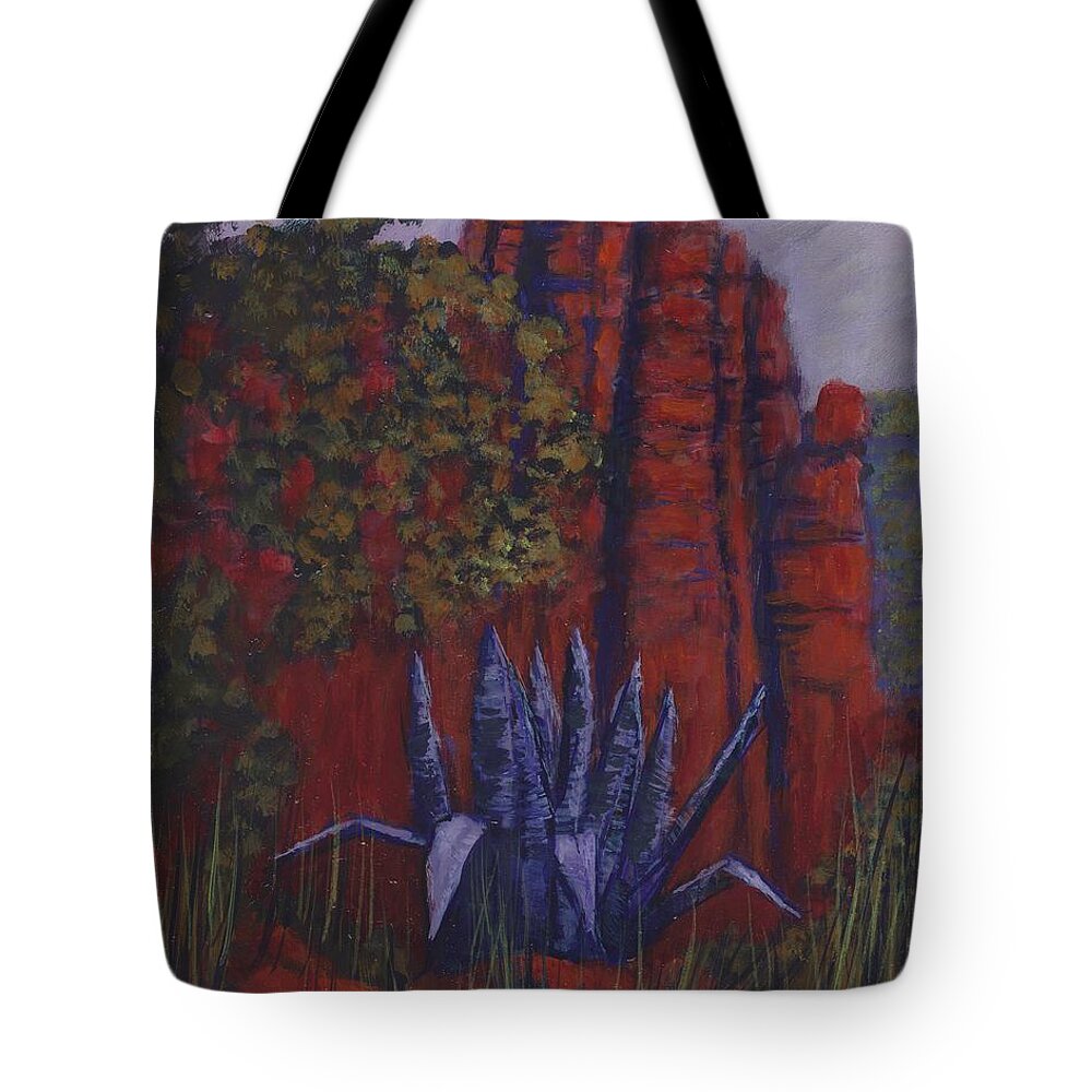 Landscape Tote Bag featuring the painting Indian Lodge Courtyard Fort Davis, TX by Allison Constantino