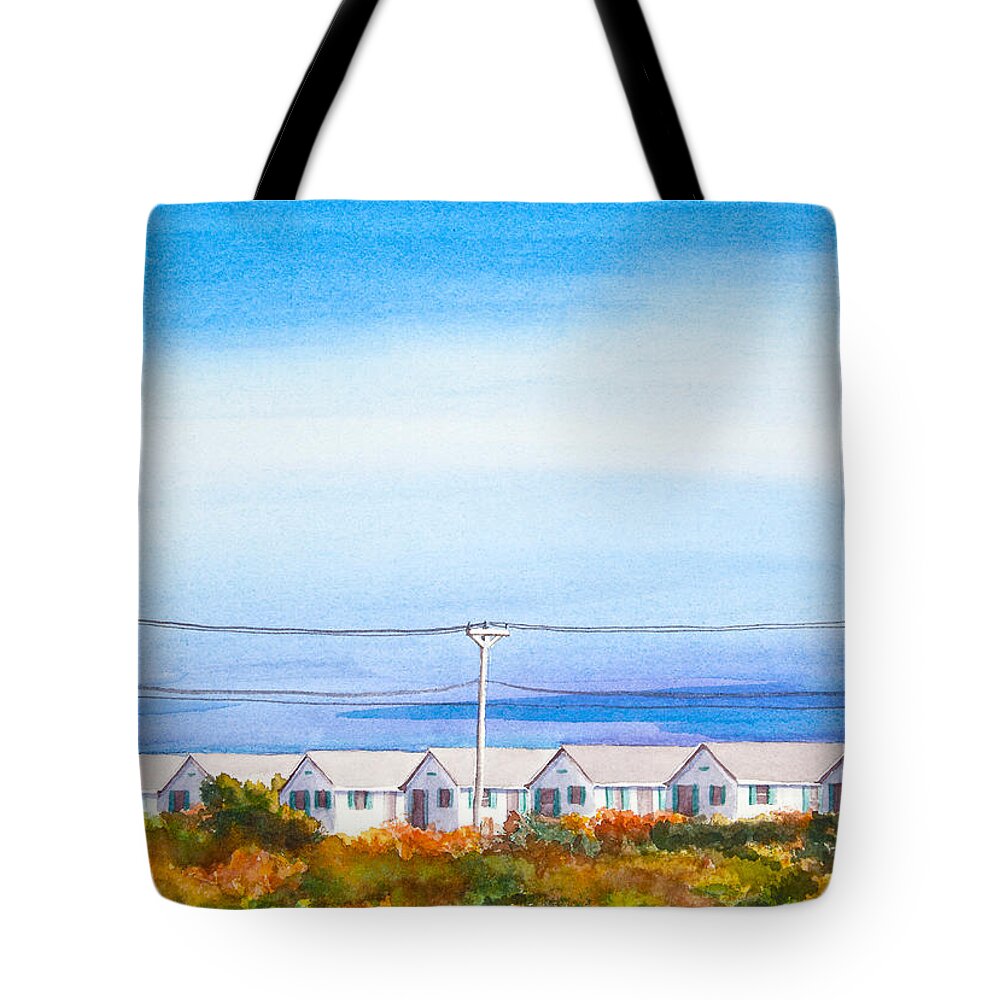 Days Cottages Tote Bag featuring the painting Indian Summer Days Cottages North Truro Massachusetts Watercolor Painting by Michelle Constantine