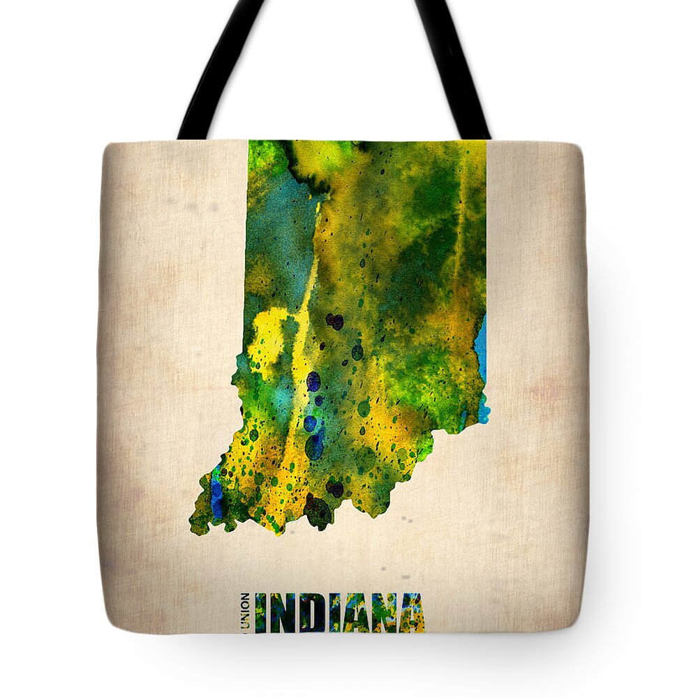 Indiana Tote Bag featuring the digital art Indiana Watercolor Map by Naxart Studio