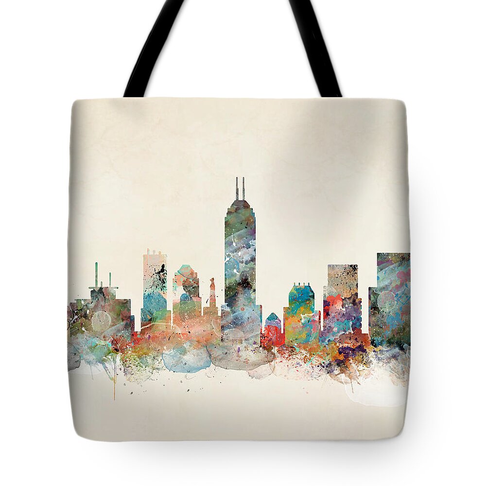 Indianapolis City Skyline Tote Bag featuring the painting Indianapolis Indiana Skyline by Bri Buckley
