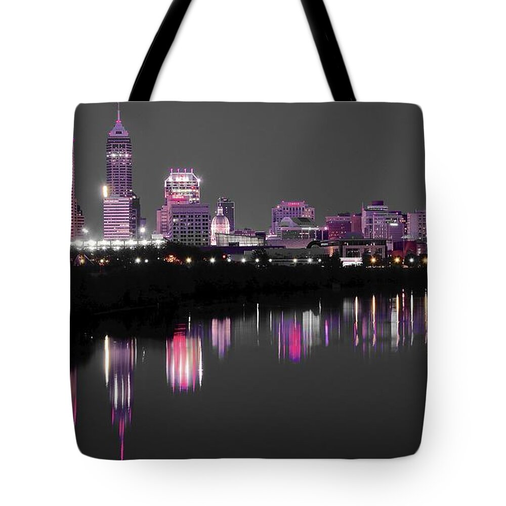 Indianapolis Tote Bag featuring the photograph Indianapolis Lights up Nicely by Frozen in Time Fine Art Photography