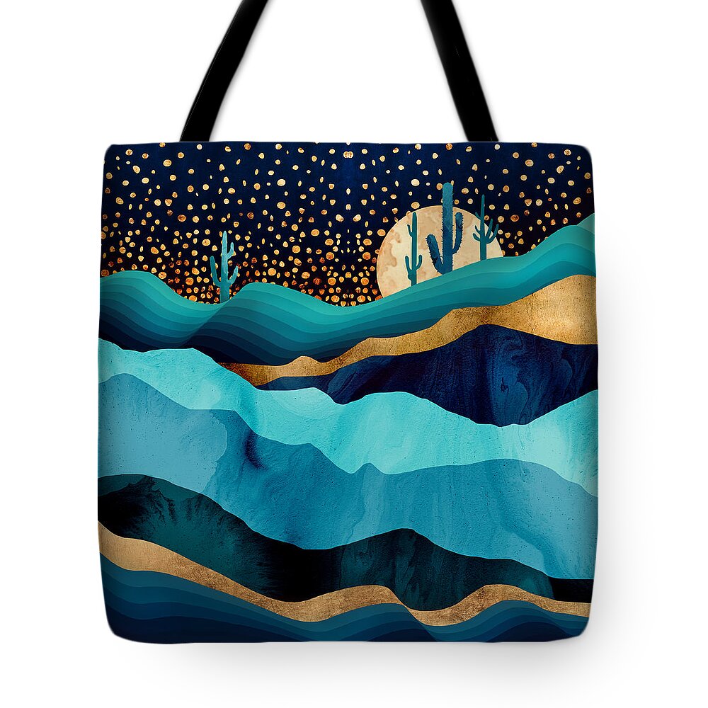 Indigo Tote Bag featuring the digital art Indigo Desert Night by Spacefrog Designs