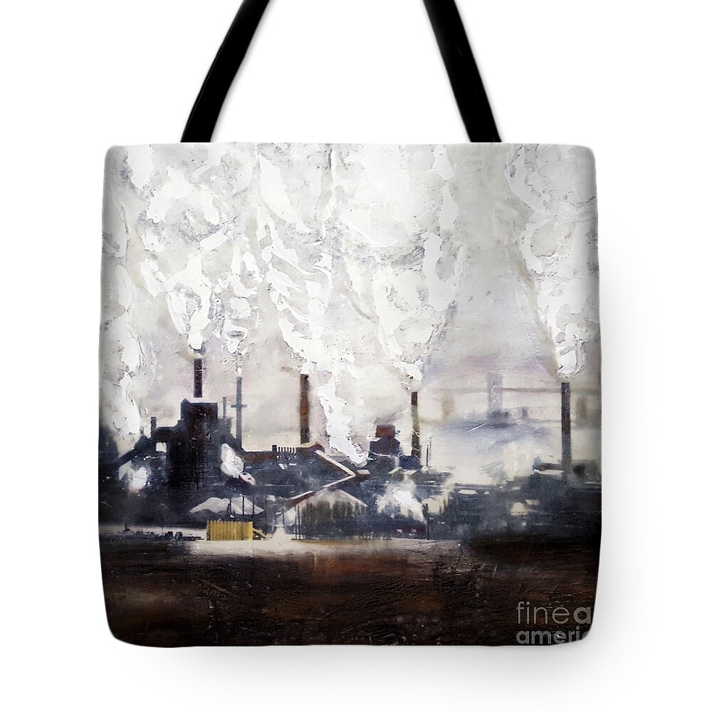 Encaustic Tote Bag featuring the painting Industrial Dream by Anita Thomas