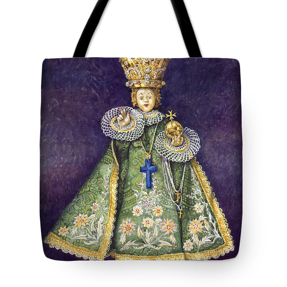 Watercolour Tote Bag featuring the painting Infant Jesus of Prague by Yuriy Shevchuk