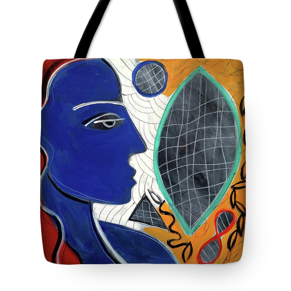 Female. Tote Bag featuring the painting Infinity Blue Woman by Robert R Splashy Art Abstract Paintings