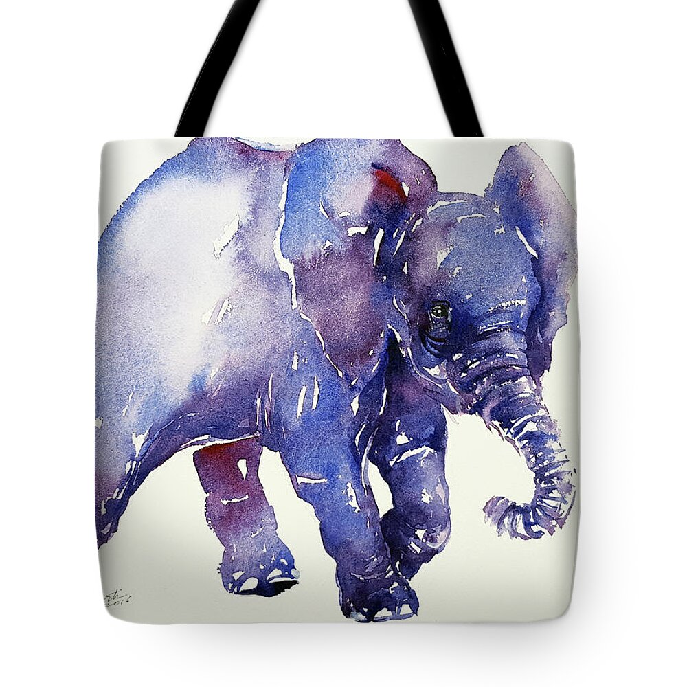 Elephant Tote Bag featuring the painting Inky Blue Elephant by Arti Chauhan