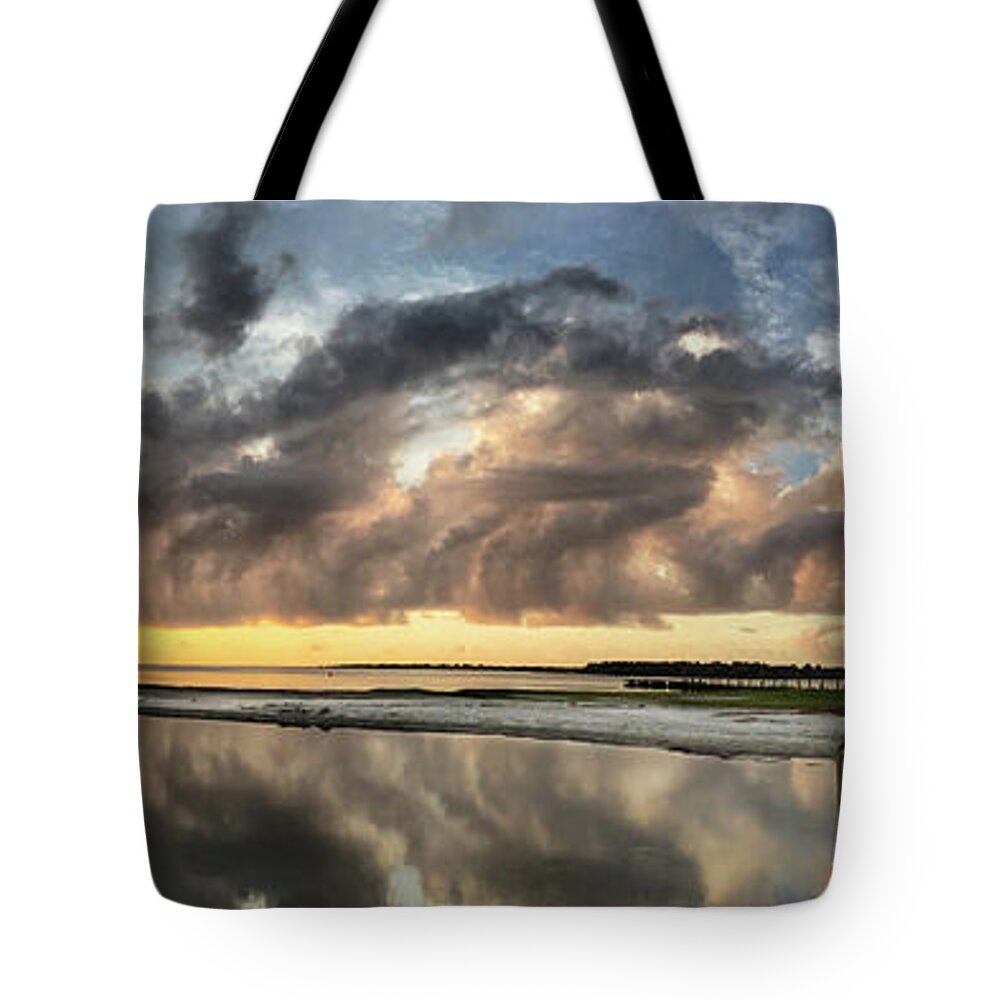 Sunrise Prints Tote Bag featuring the photograph Inlet Sunrise Panorama by Phil Mancuso