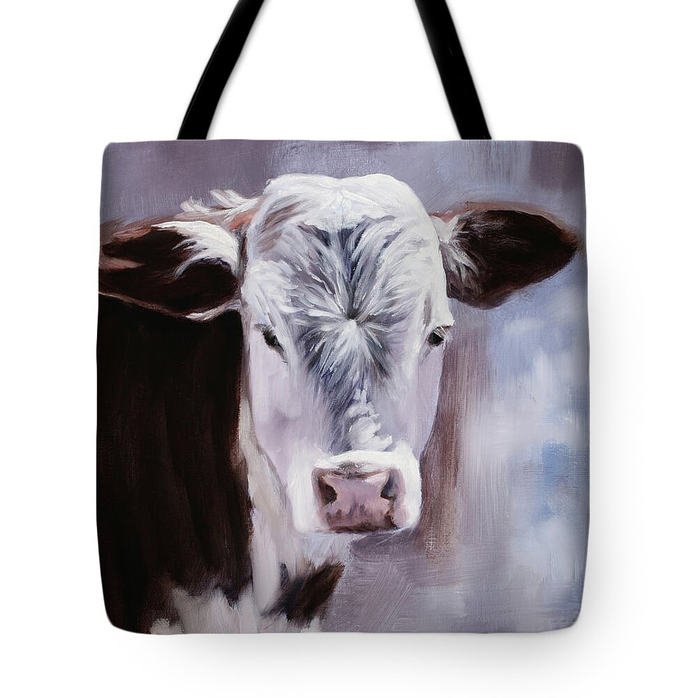 Young Cow Tote Bag featuring the painting Innocence by Sandi Snead