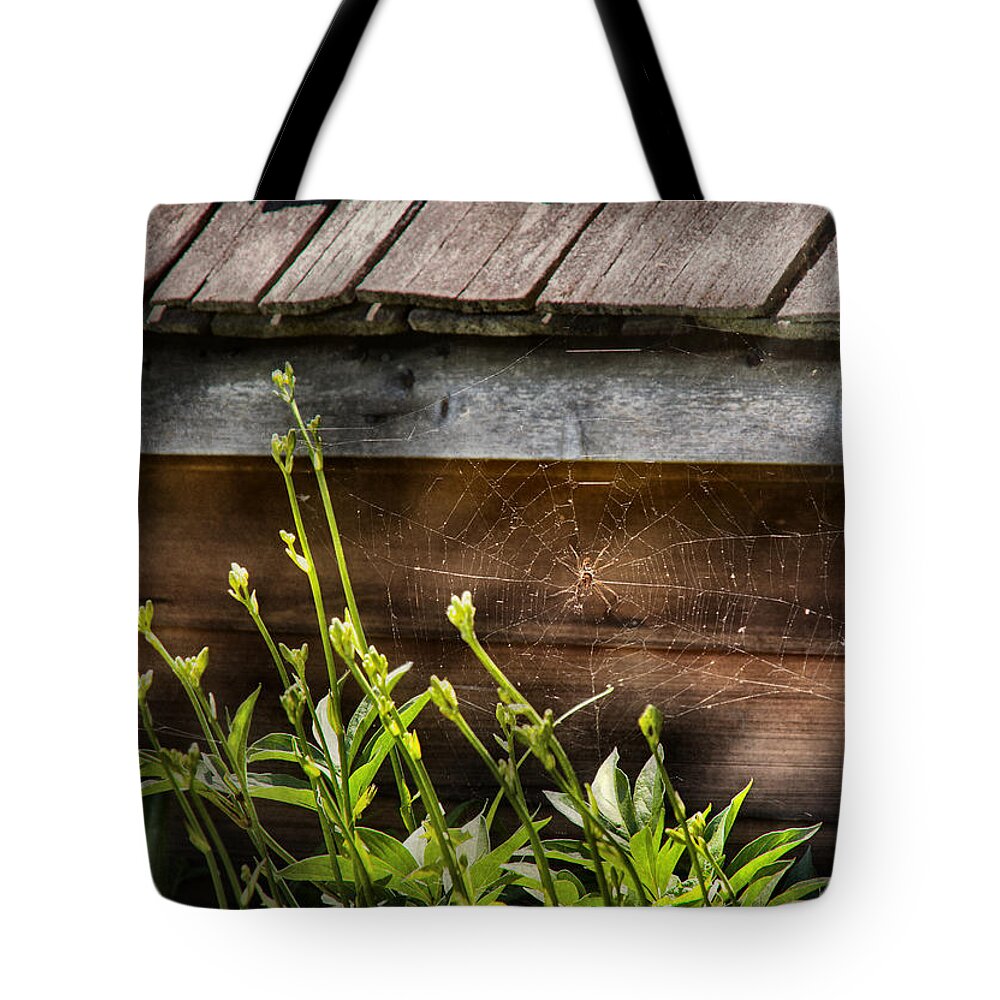Suburbanscenes Tote Bag featuring the photograph Insect - Spider - Charlottes Web by Mike Savad