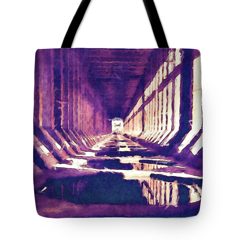 Structure Tote Bag featuring the digital art Inside of An Iron Ore Dock by Phil Perkins
