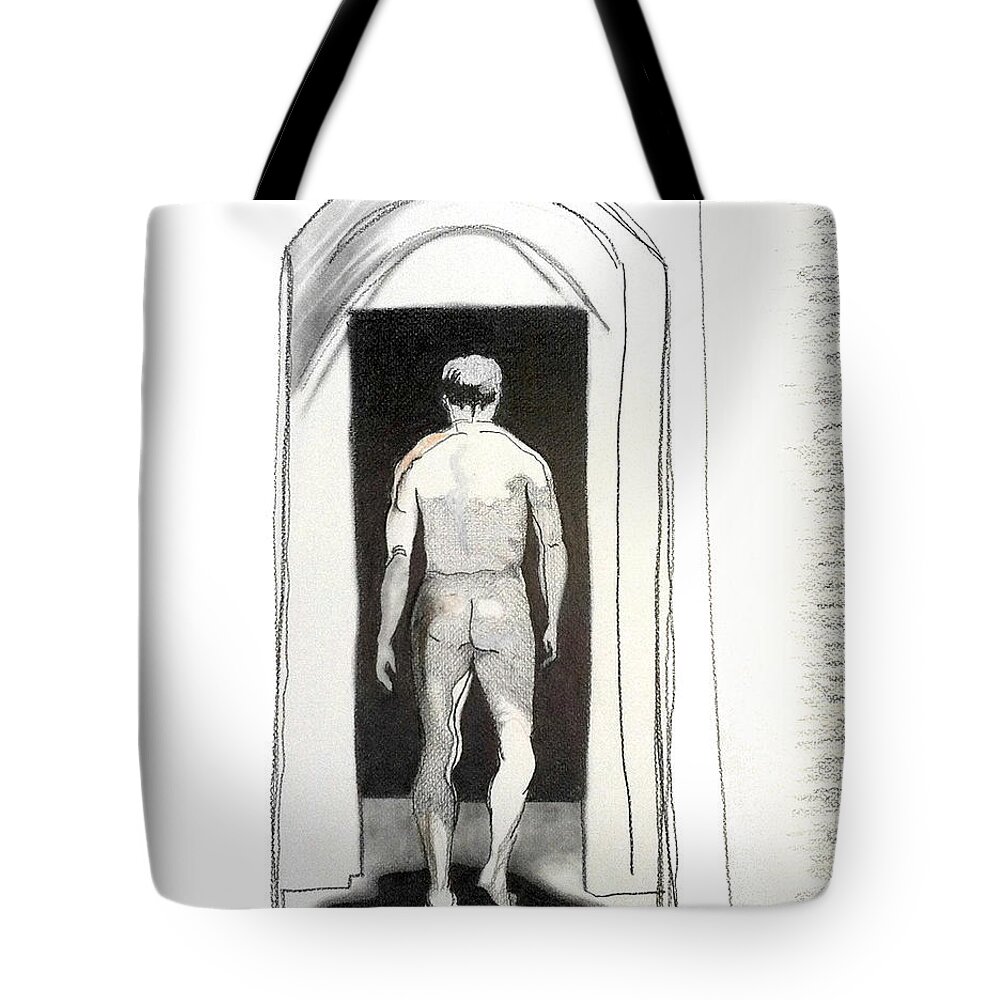 male Nude Tote Bag featuring the drawing Insomnia 3 by Stan Magnan