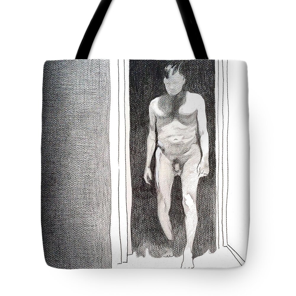 male Nude Tote Bag featuring the drawing Insomnia 4 by Stan Magnan