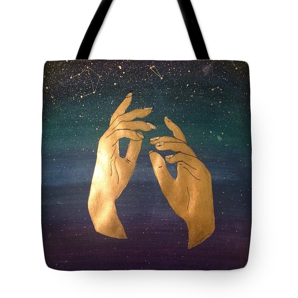 Galaxy Tote Bag featuring the painting Insomniac Believer by Michela Cau