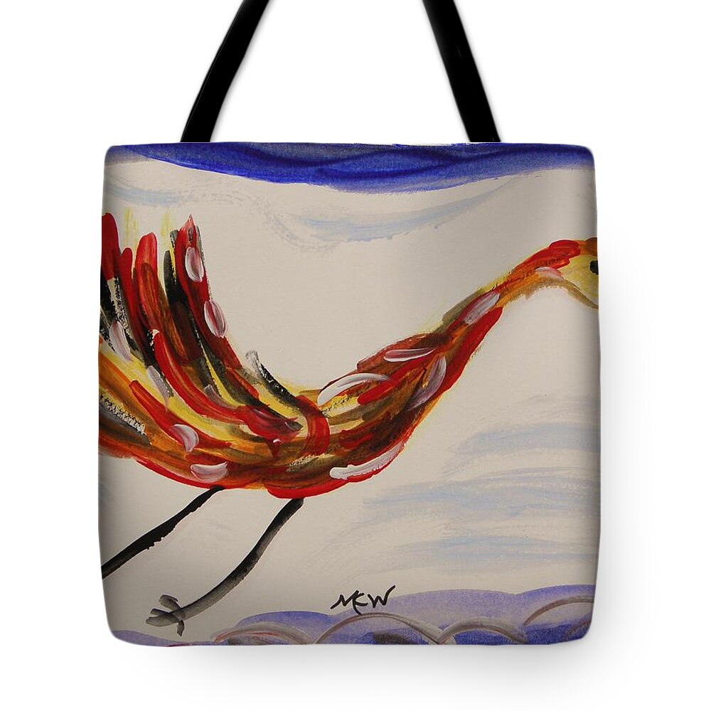 Bird Tote Bag featuring the painting Inspired by Calder's Only Only Bird by Mary Carol Williams