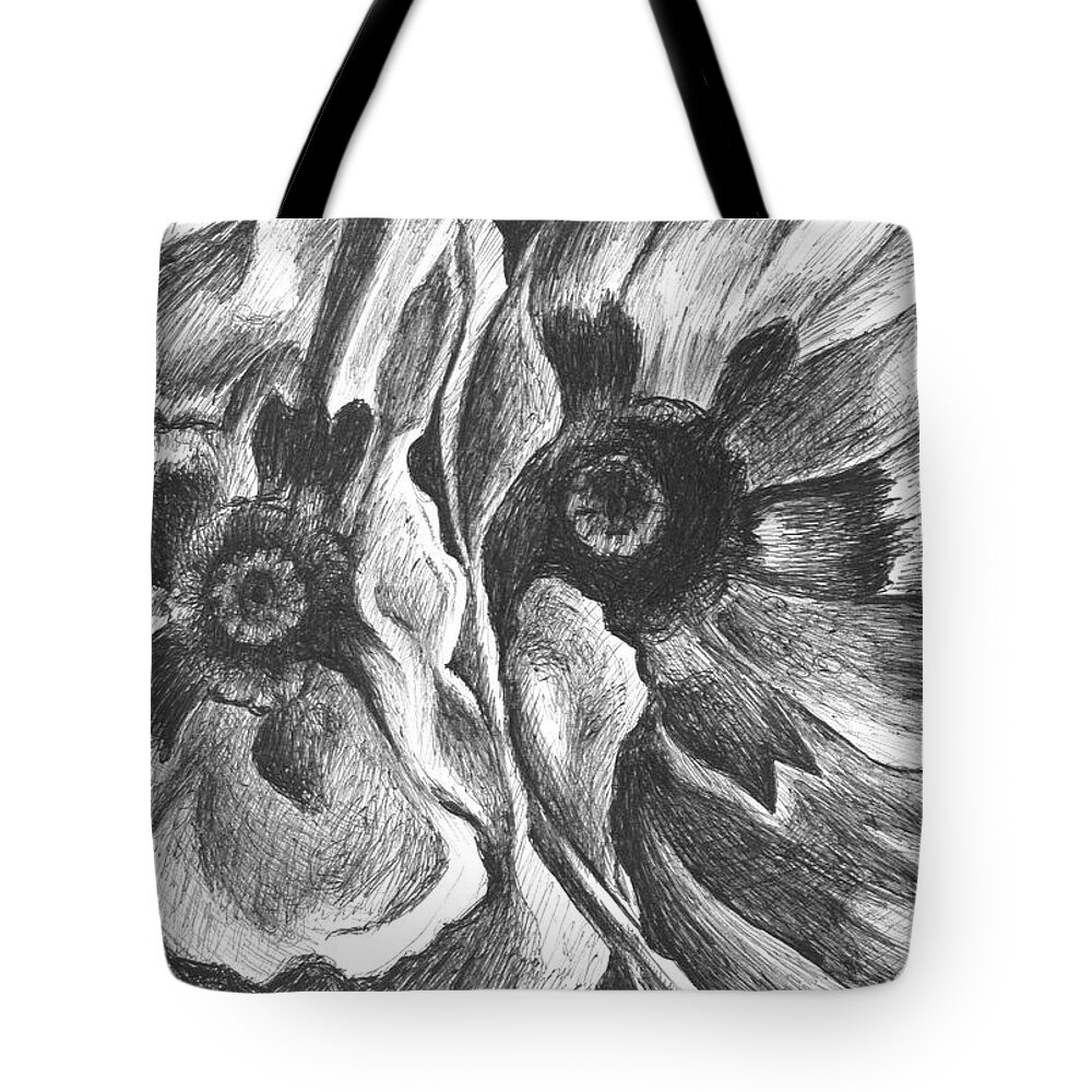 Oriental Poppies Tote Bag featuring the drawing Inspired by Georgia by Helena Tiainen