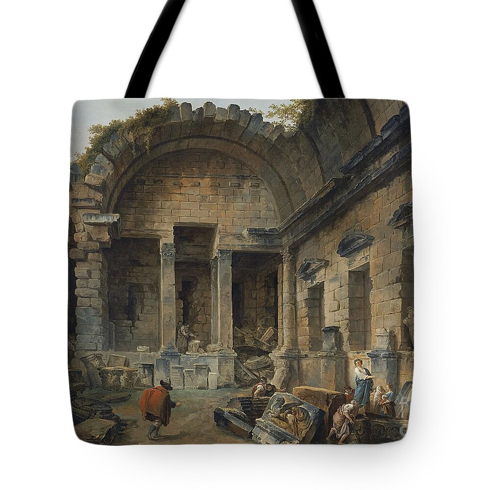 Interior Of The Temple Of Diana At Nimes Tote Bag featuring the painting Interior of the Temple by MotionAge Designs