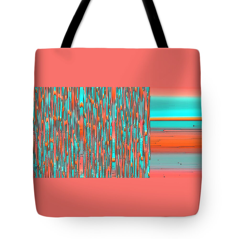 Geometric Abstract Tote Bag featuring the digital art Interplay Of Warm And Cool by Ben and Raisa Gertsberg