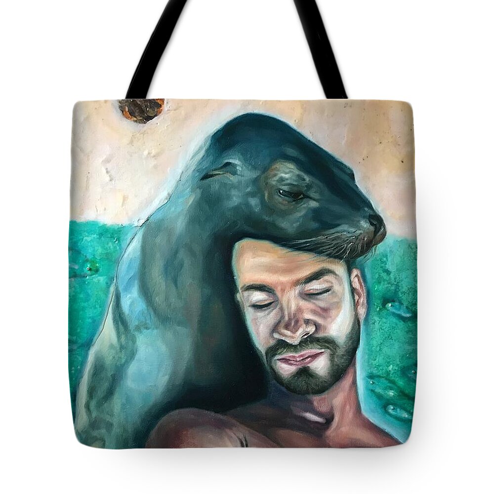 Male Tote Bag featuring the painting Interspecial Communication by Greg Hester