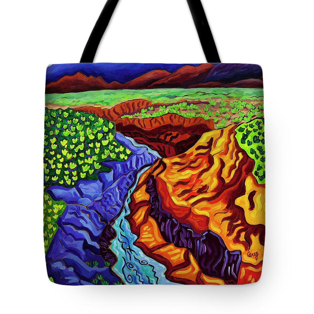 Santa Fe Tote Bag featuring the painting Into the Earth by Cathy Carey