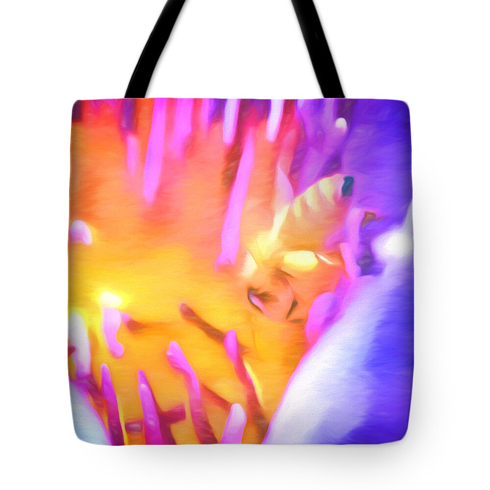 Waterlily Tote Bag featuring the mixed media Into The Water Lily - Nature Art by Priya Ghose
