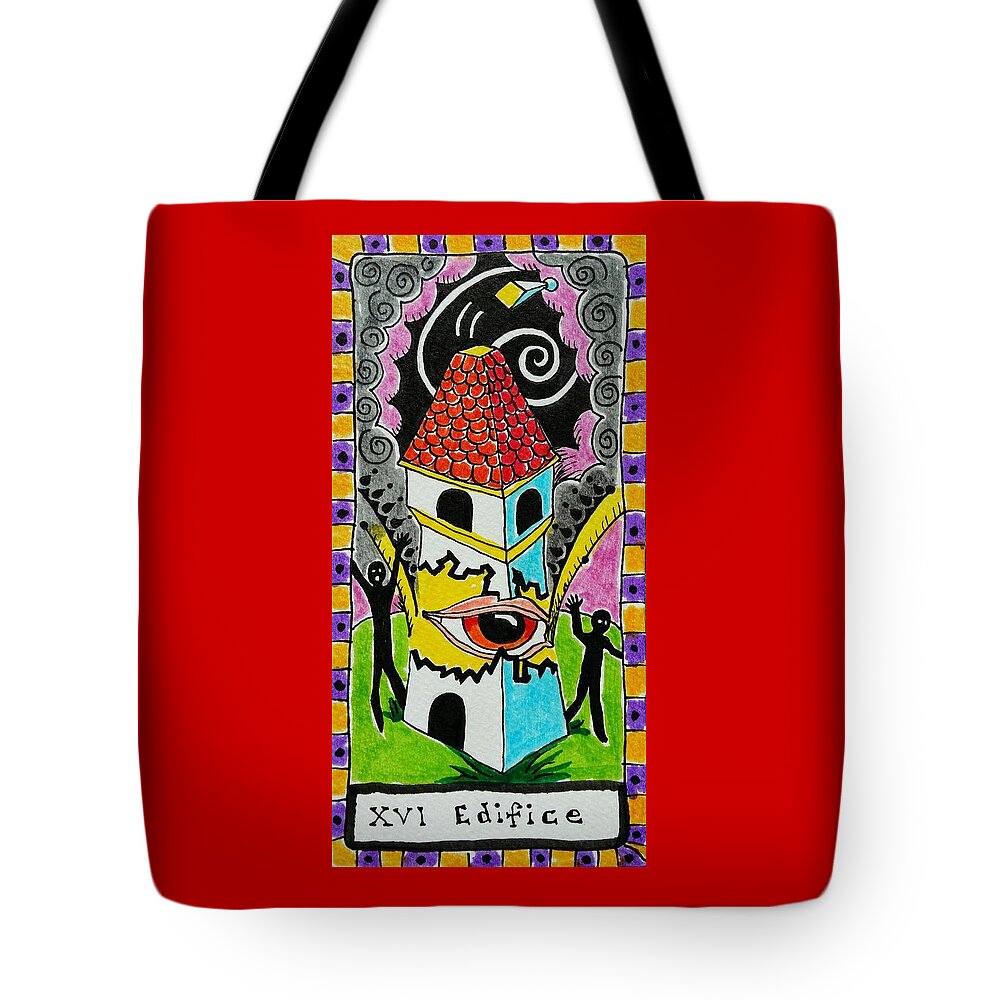 Tarot Tote Bag featuring the drawing Intuitive Catalyst Card - Edifice by Corey Habbas