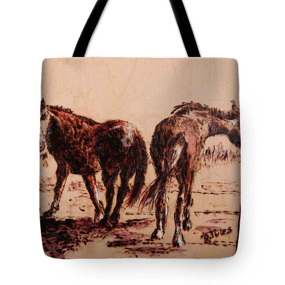 Horses Tote Bag featuring the painting Invisible Fence by Richard Jules