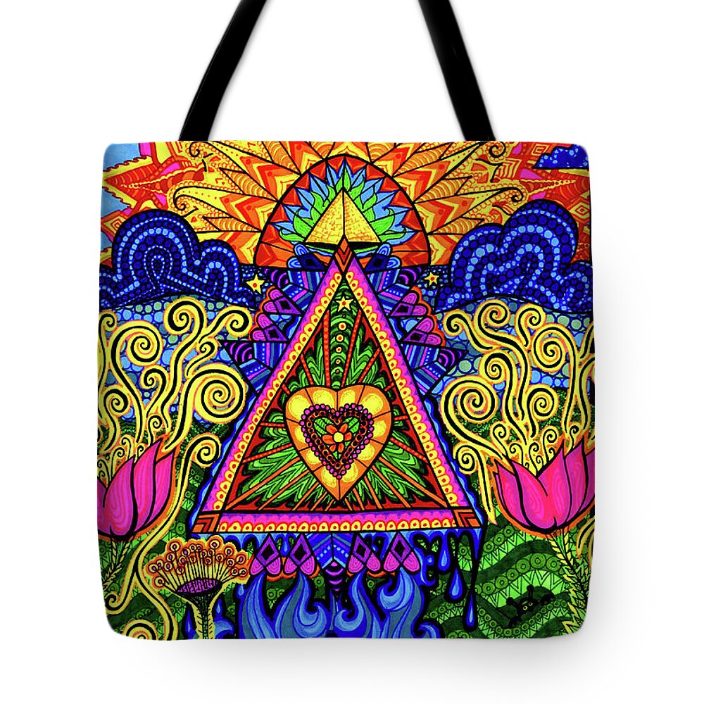 Flower Tote Bag featuring the drawing Inward Trails by Baruska A Michalcikova