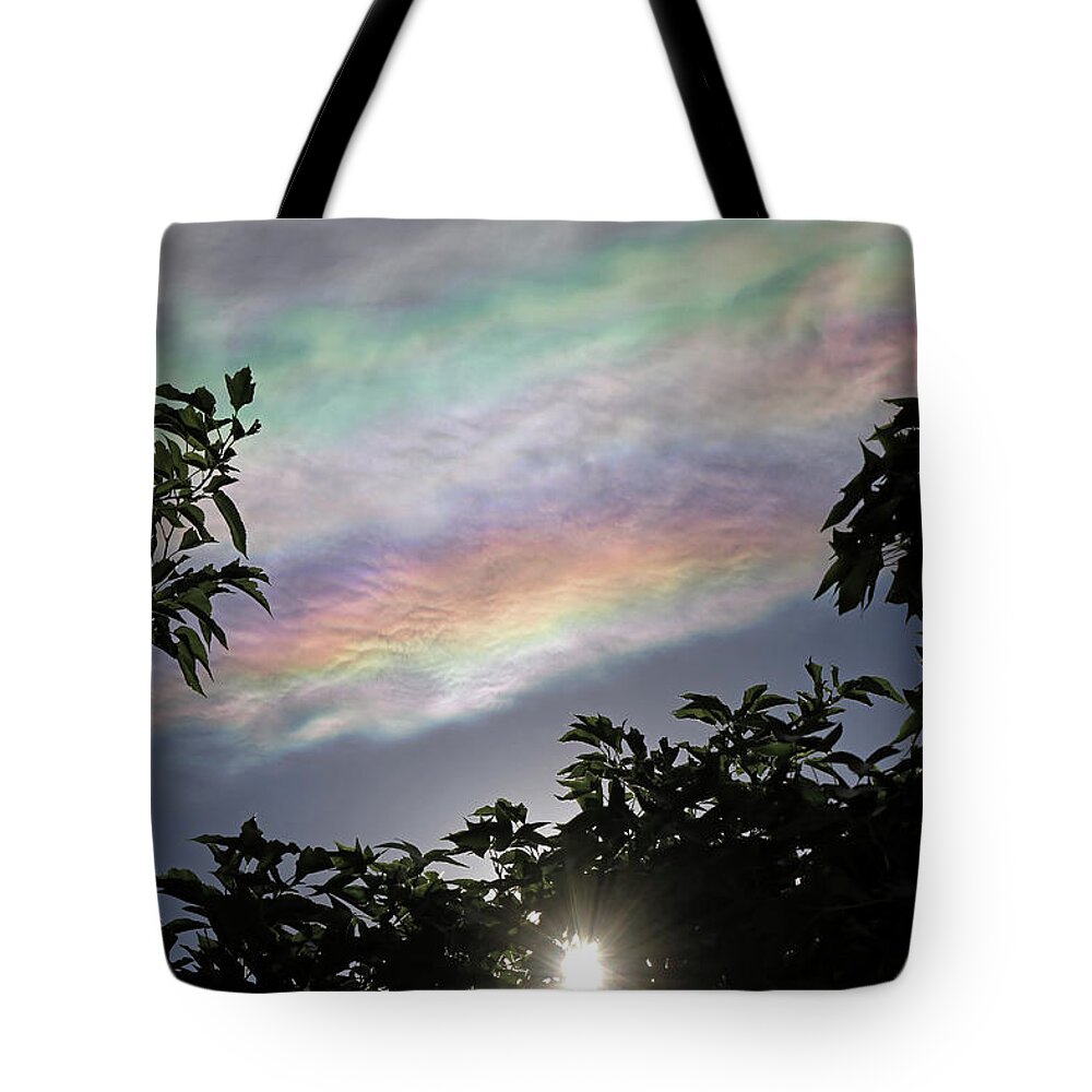 Cloud Iridescence Tote Bag featuring the photograph Iridescent Clouds by Donna Kennedy